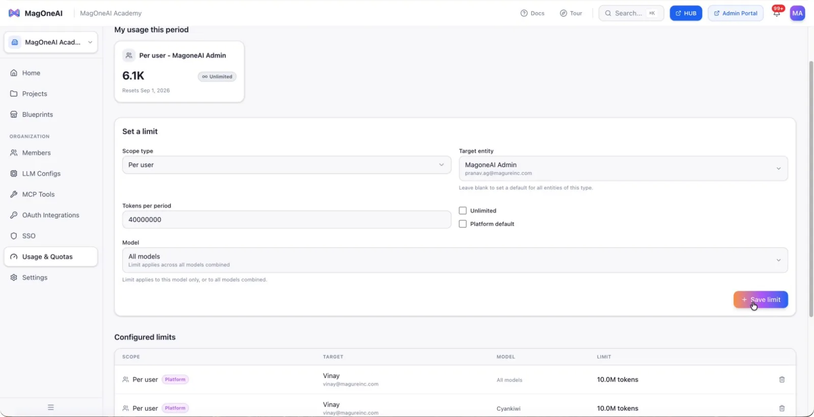Saving the per-user limit
