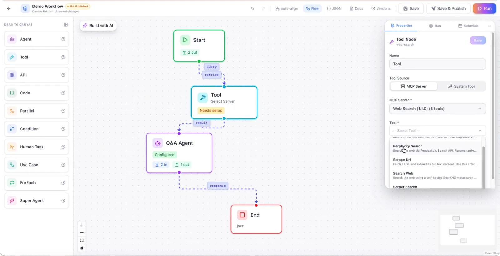 Perplexity configuration: connection, country, query and max result