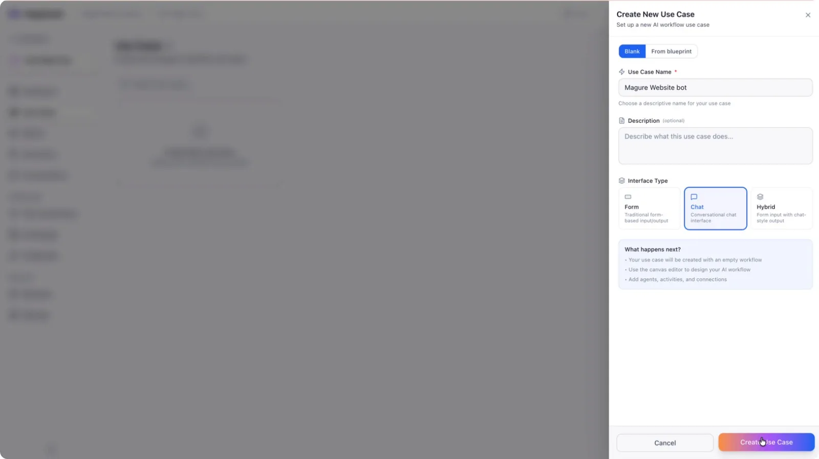 Choosing a chat-based use case type
