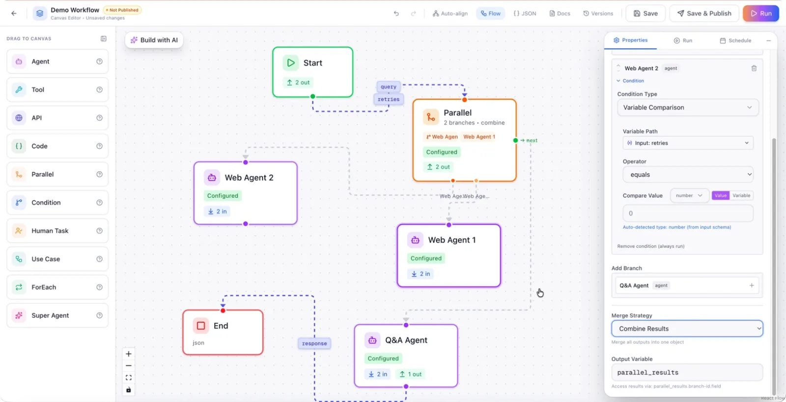 The merged output connected to the next node in the workflow