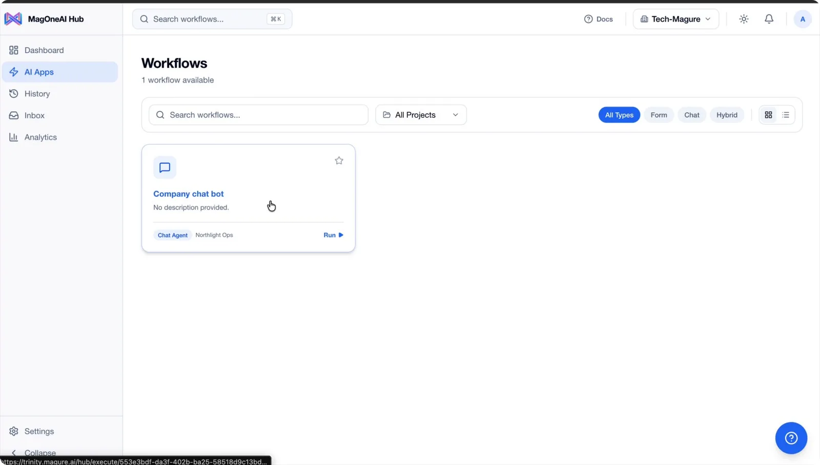 The company chatbot listed in the project Hub