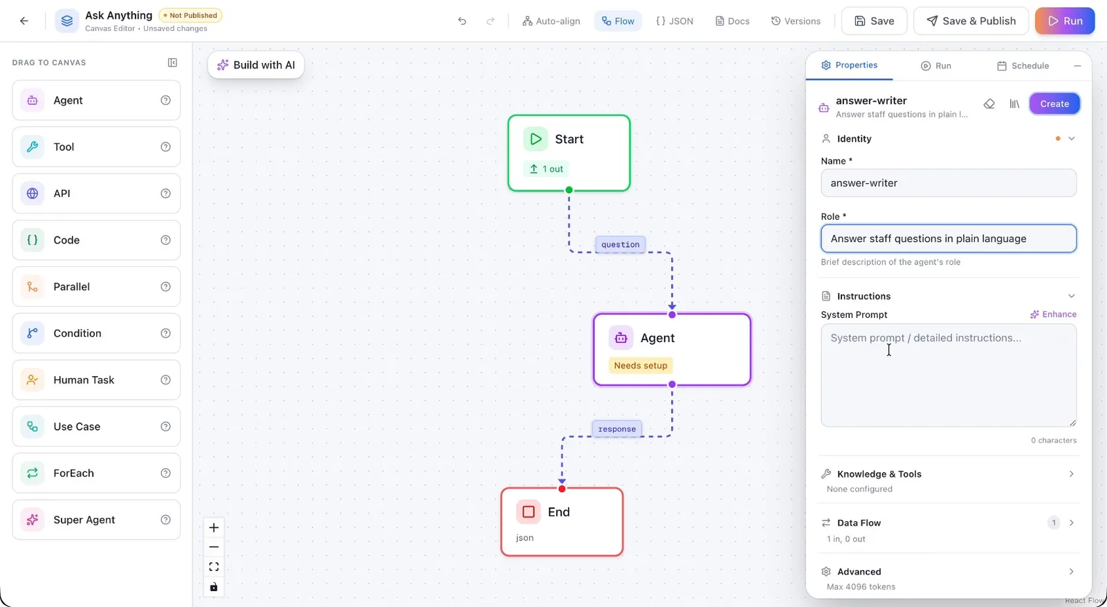 The Instructions field for the agent