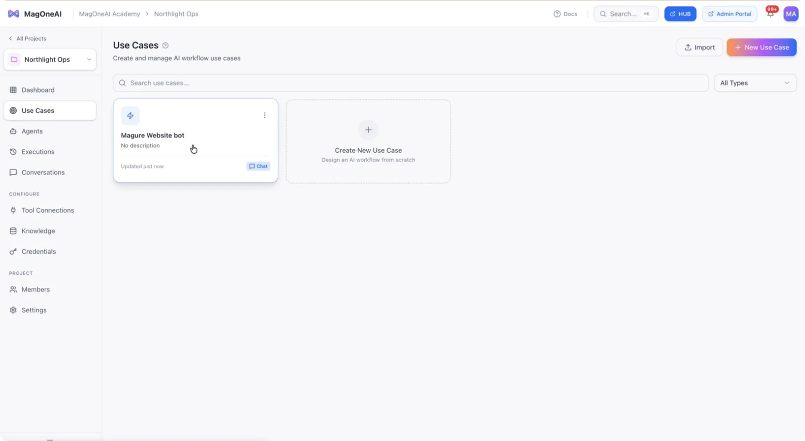 The agent node opened from the use case