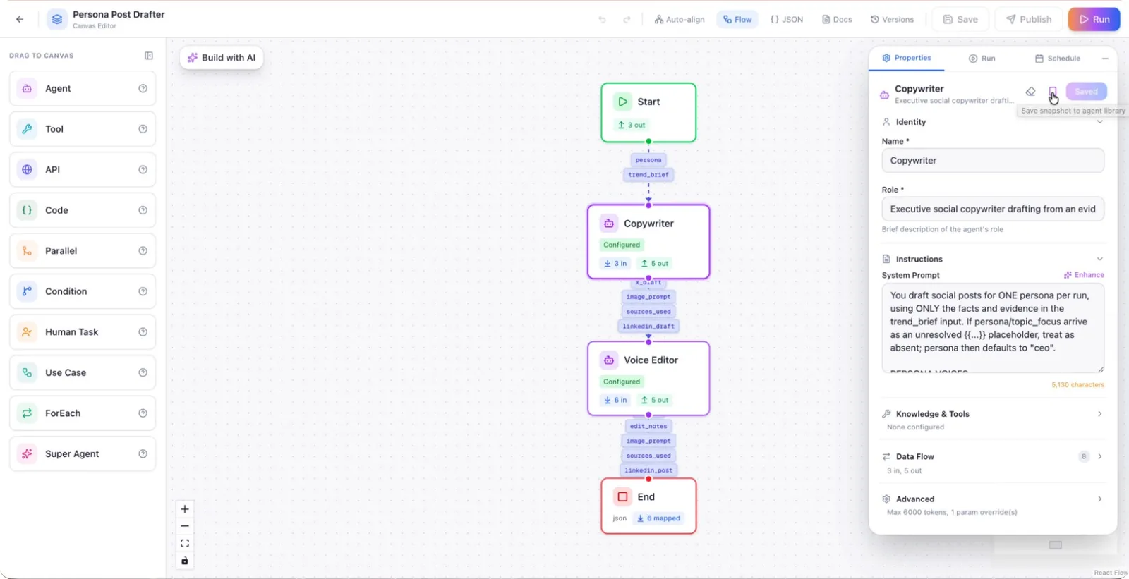 The button that saves a snapshot to the agent library