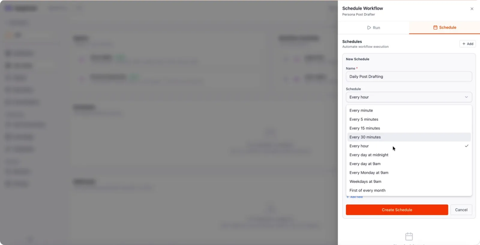 Schedule name and run time fields