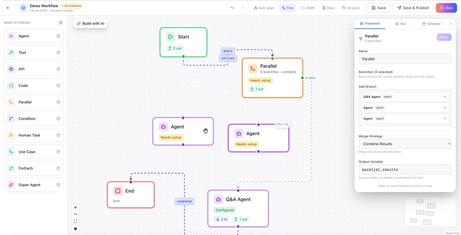 The workflow reconnected through the Parallel node, with stale links removed
