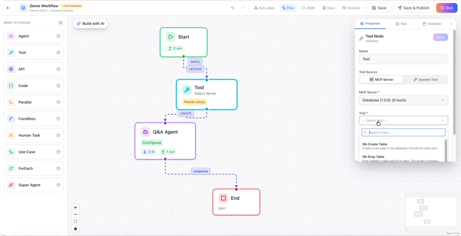 The DB Query tool selected