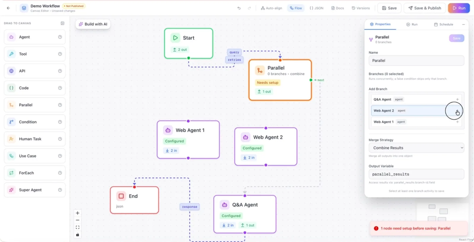 The plus icon in the Parallel node configuration, used to add branches