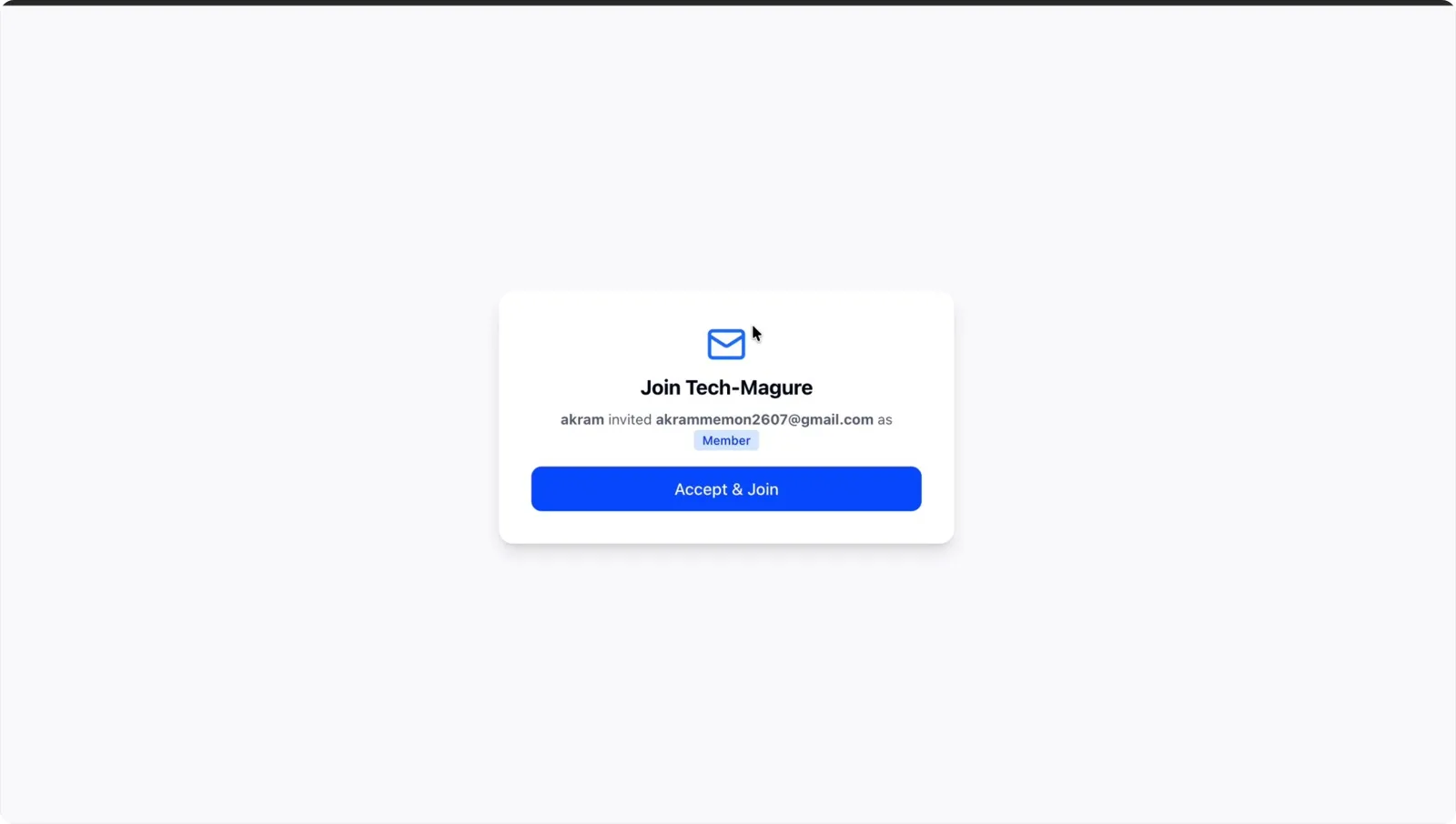 The Accept button in the organization invitation