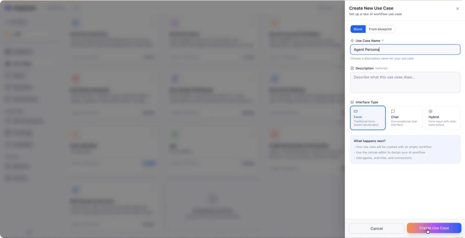Setting up a new use case and agent persona