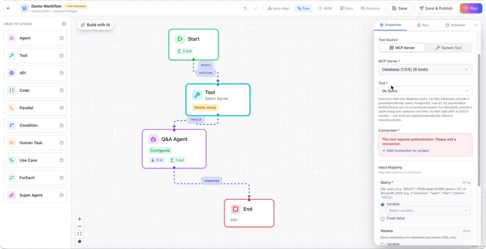 DB Create configuration, prompting for input mapping and columns