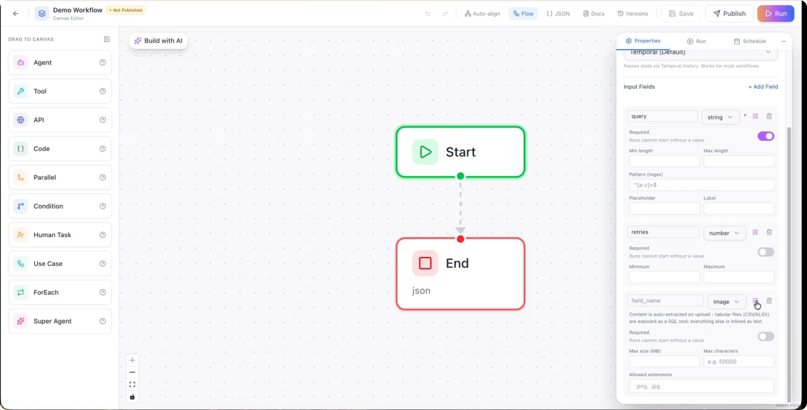 Image field options: maximum file size, character limit and allowed extensions